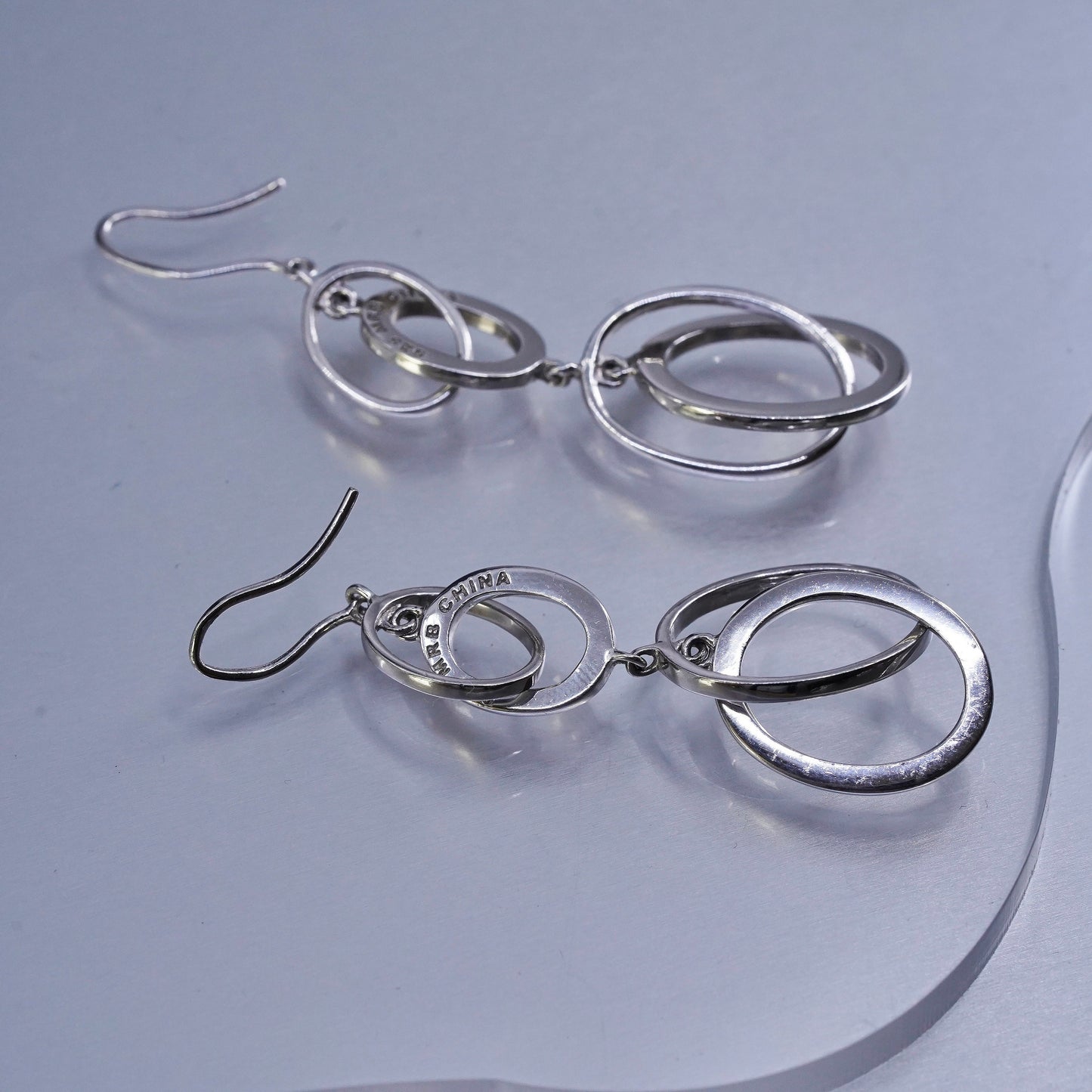 Estate Signed MRB 925 Sterling Silver Modernist entwined Oval Hoop Earrings