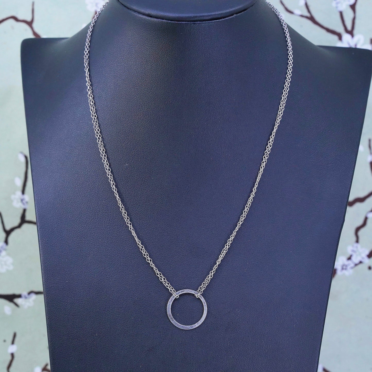 16+1", sterling 925 silver double strands chain necklace with circle pendant