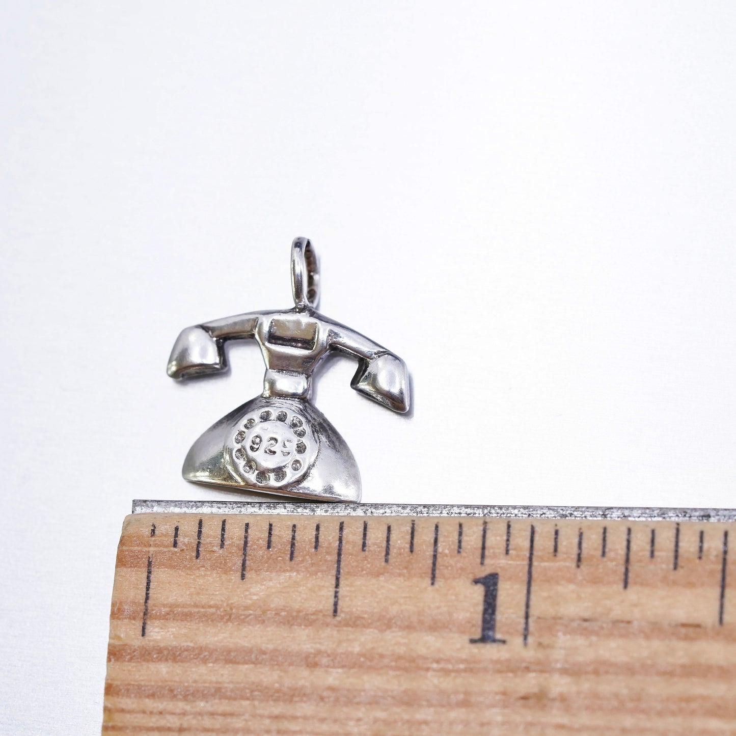 Vintage Sterling silver handmade charm, 925 old fashion telephone