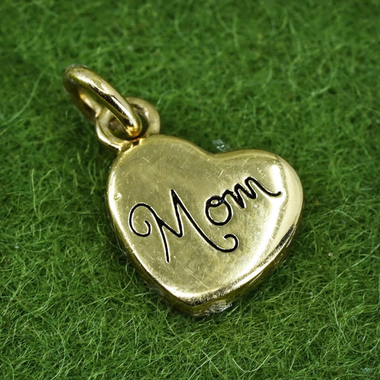 vtg vermeil gold over sterling silver pendant, 925 heart charm engrave “mom”