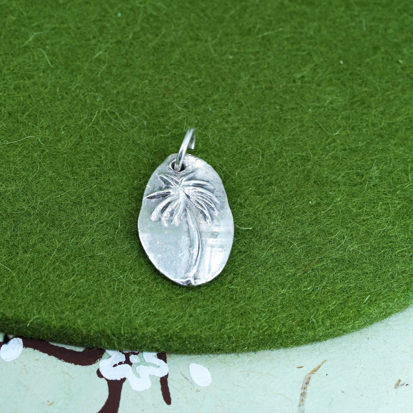 Vintage sterling silver handmade pendant, 925 palm tree tag charm