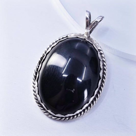 Vintage Native American southwestern WF sterling 925 silver oval pendant onyx