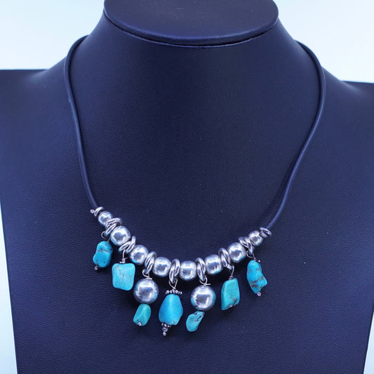 15”, southwestern DELIA GONZALEZ 925 Sterling Silver choker Necklace turquoise