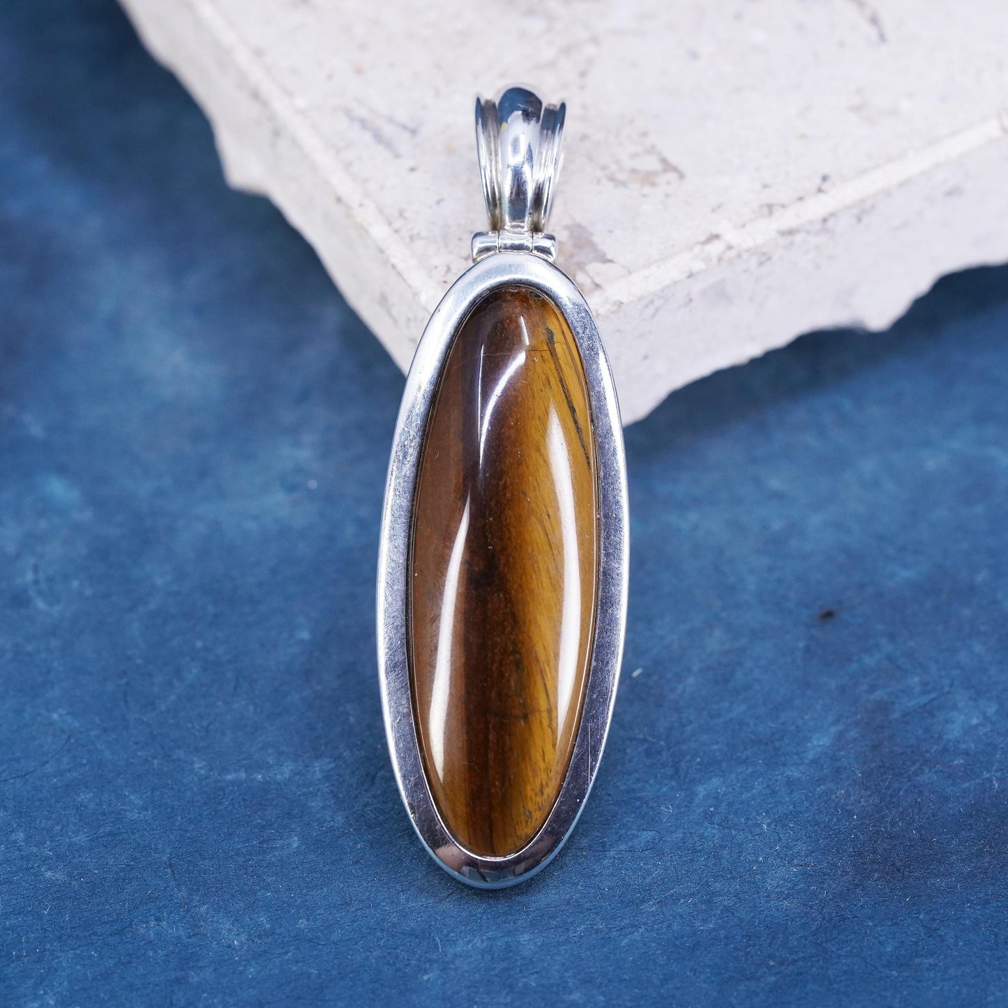 Whitney Kelly WK sterling 925 silver handmade pendant oval golden tiger eye