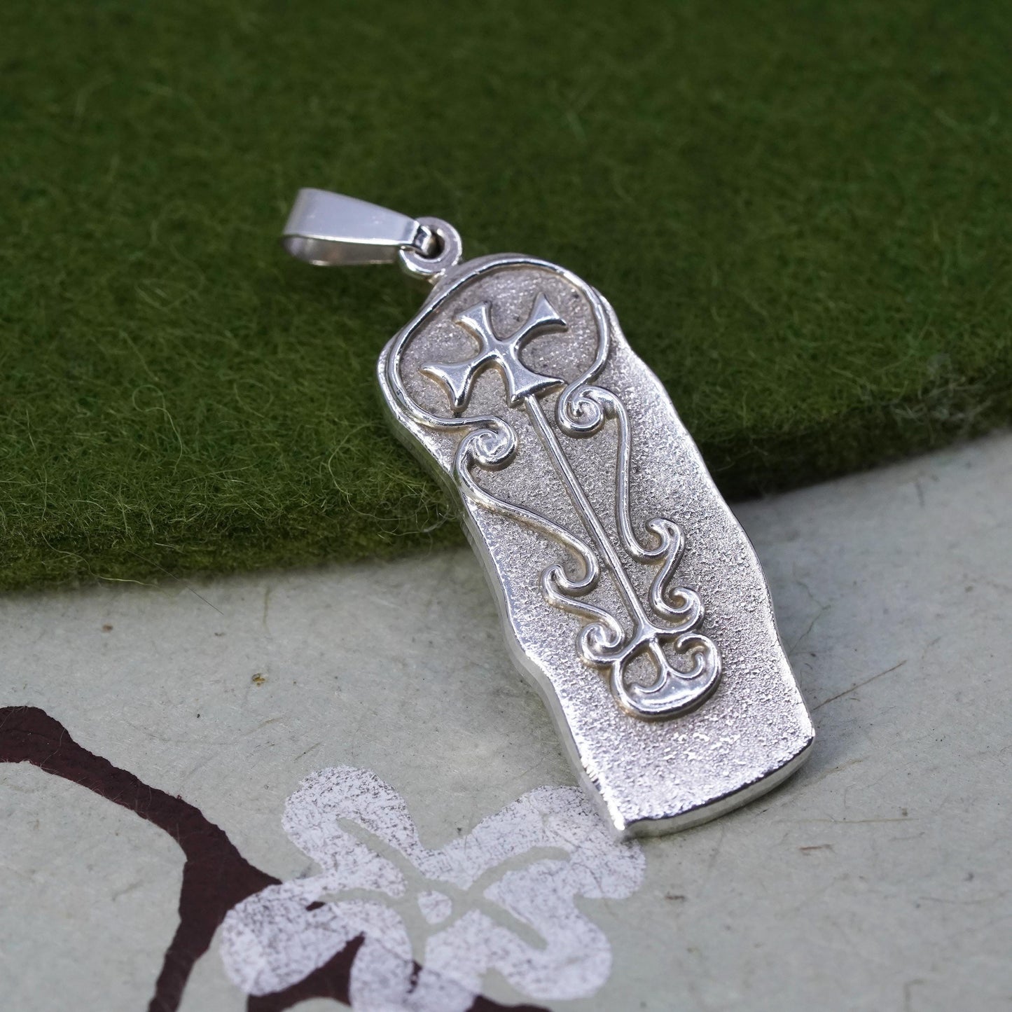 VTG European Sterling silver handmade tag charm, 925 Jerusalem cross pendant