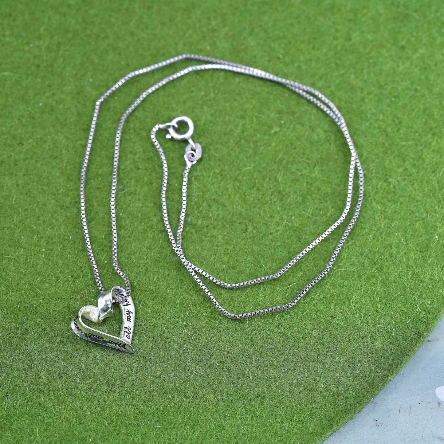 18", vintage sterling silver handmade necklace, 925 box chain w/ heart Pendant