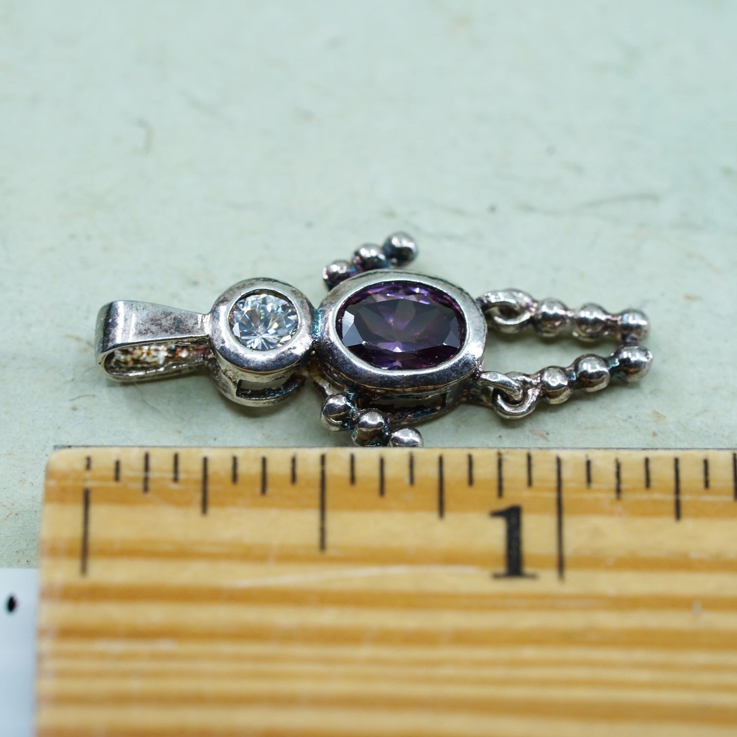 Vintage sterling 925 silver birthstone pendant boy figure charm with amethyst