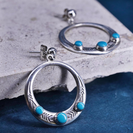 Native American sterling 925 silver circle earrings with turquoise beads