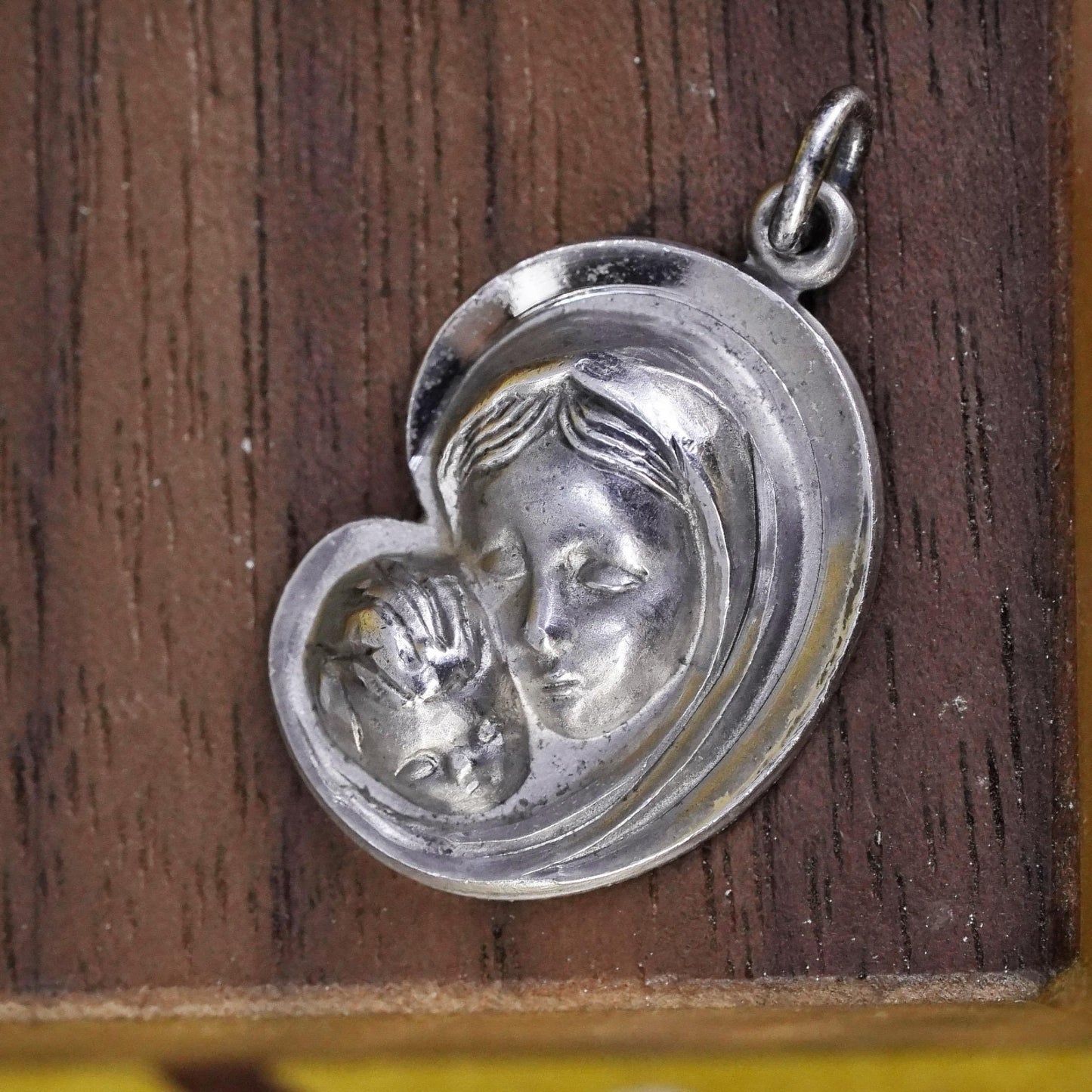 Vintage Chapel Sterling silver handmade pendant, 925 Saint mother baby charm