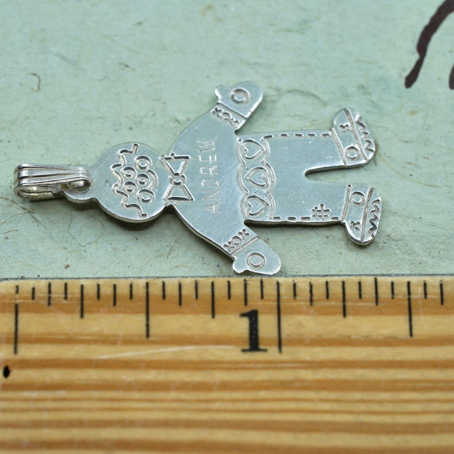 vtg sterling silver handmade pendant, 925 boy figure pendant engraved “Andrew”