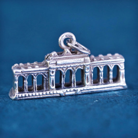 Vintage sterling silver 925 court building world traveler charm pendant