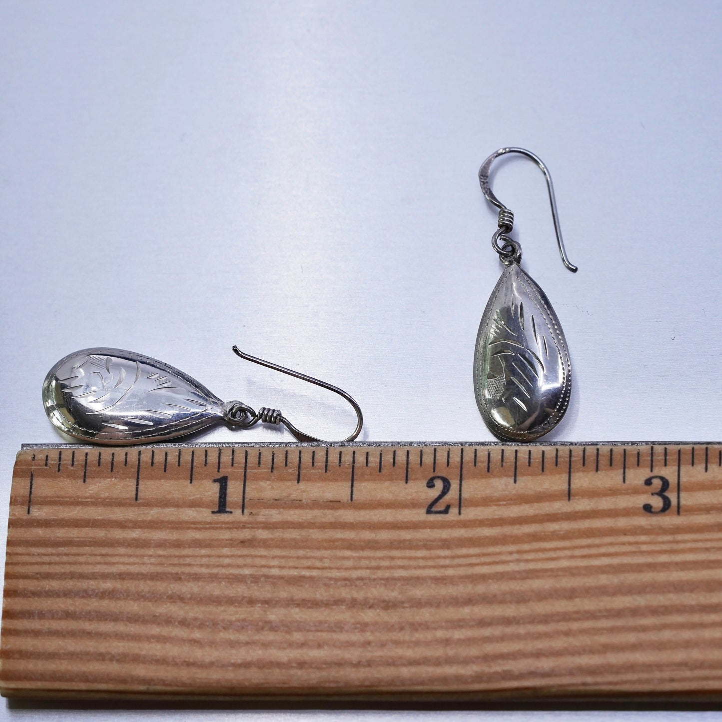 Vintage Sterling 925 silver handmade textured teardrop earrings