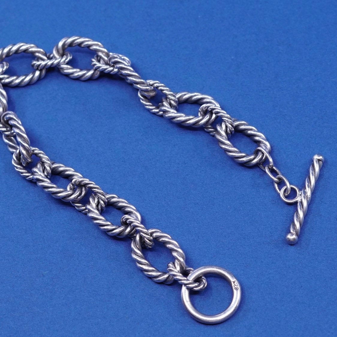 7”, 11mm, vtg Sterling silver handmade bracelet, 925 twisted cable circle chain