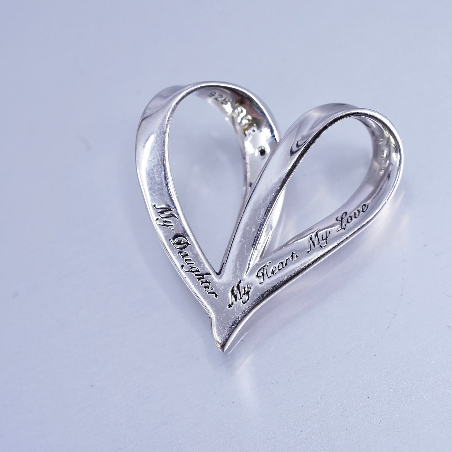 BGE 925 sterling Silver Heart Pendant diamonds, “my daughter my heart my love”