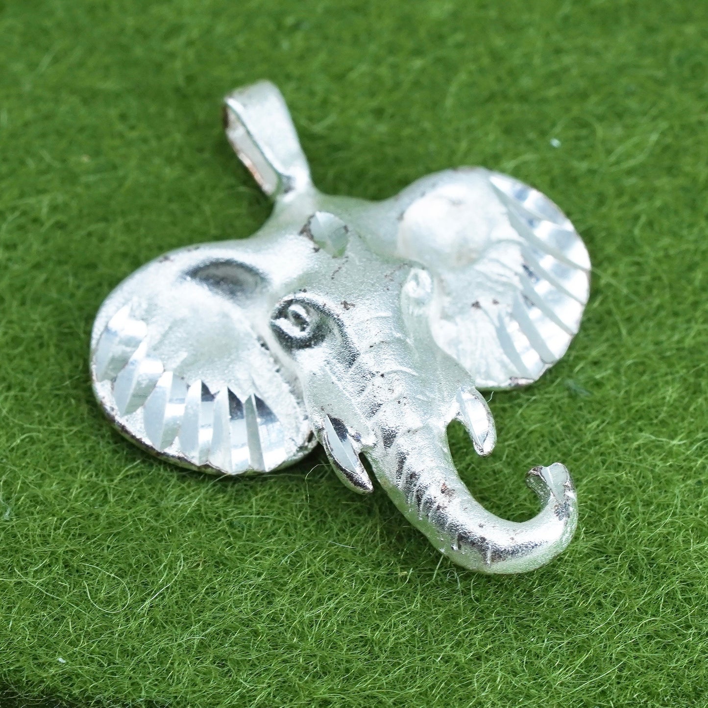 Vintage sterling silver handmade pendant, 925 elephant head charm