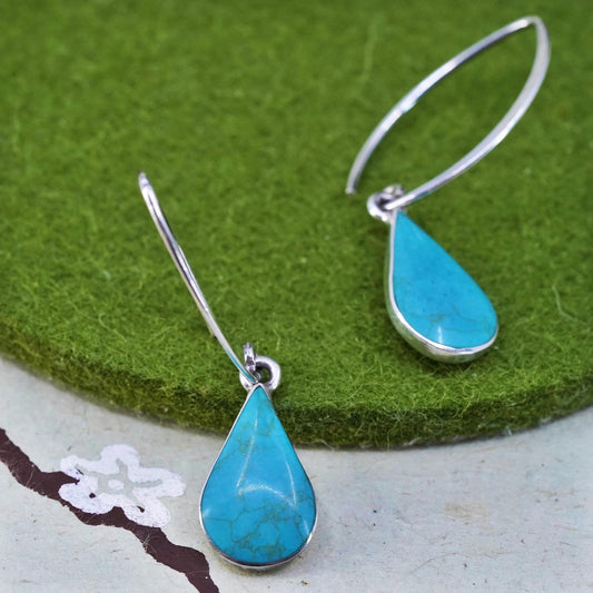 Vintage sterling 925 silver handmade teardrop earrings with turquoise