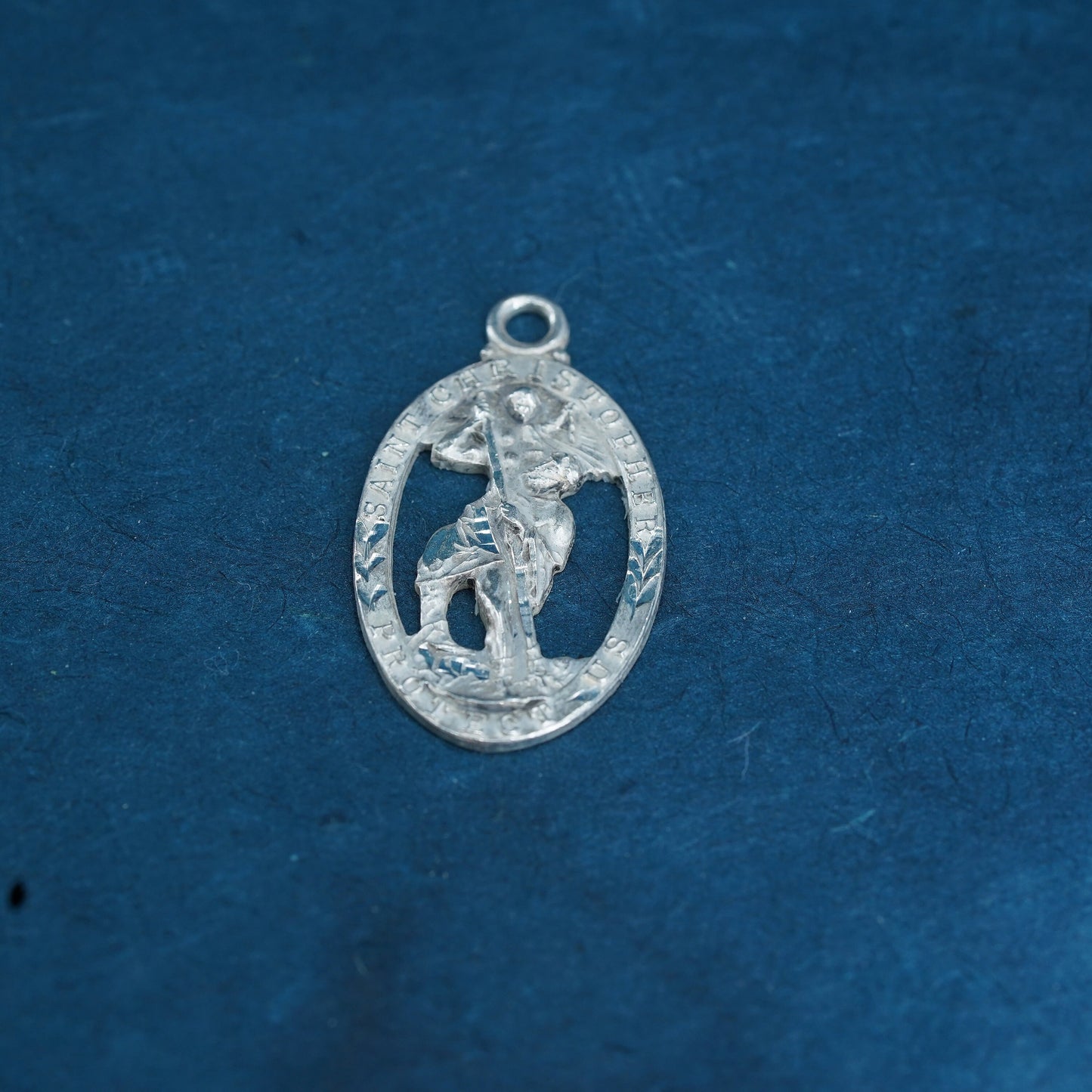 Vintage sterling 925 silver tag pendant, Saint Christopher protect us charm