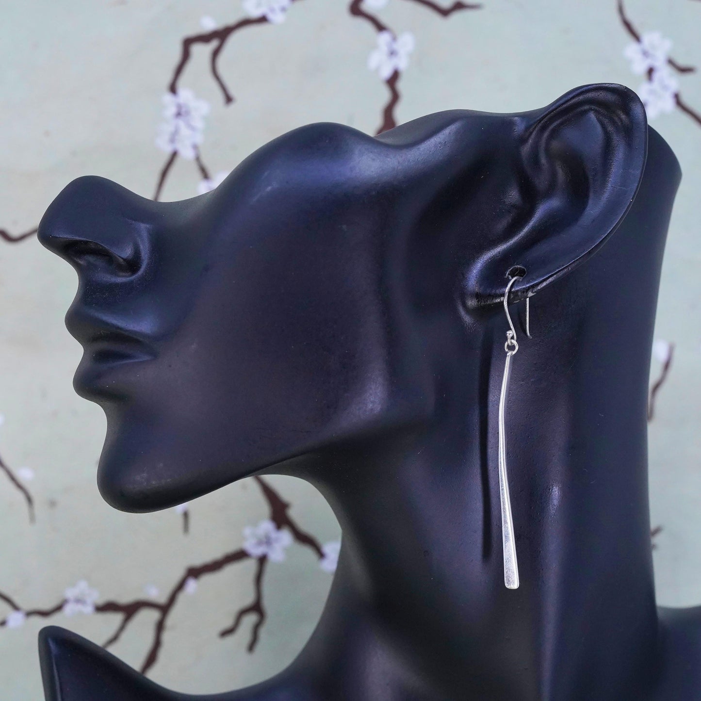 Vintage sterling 925 silver handmade long earrings, modern long dangles