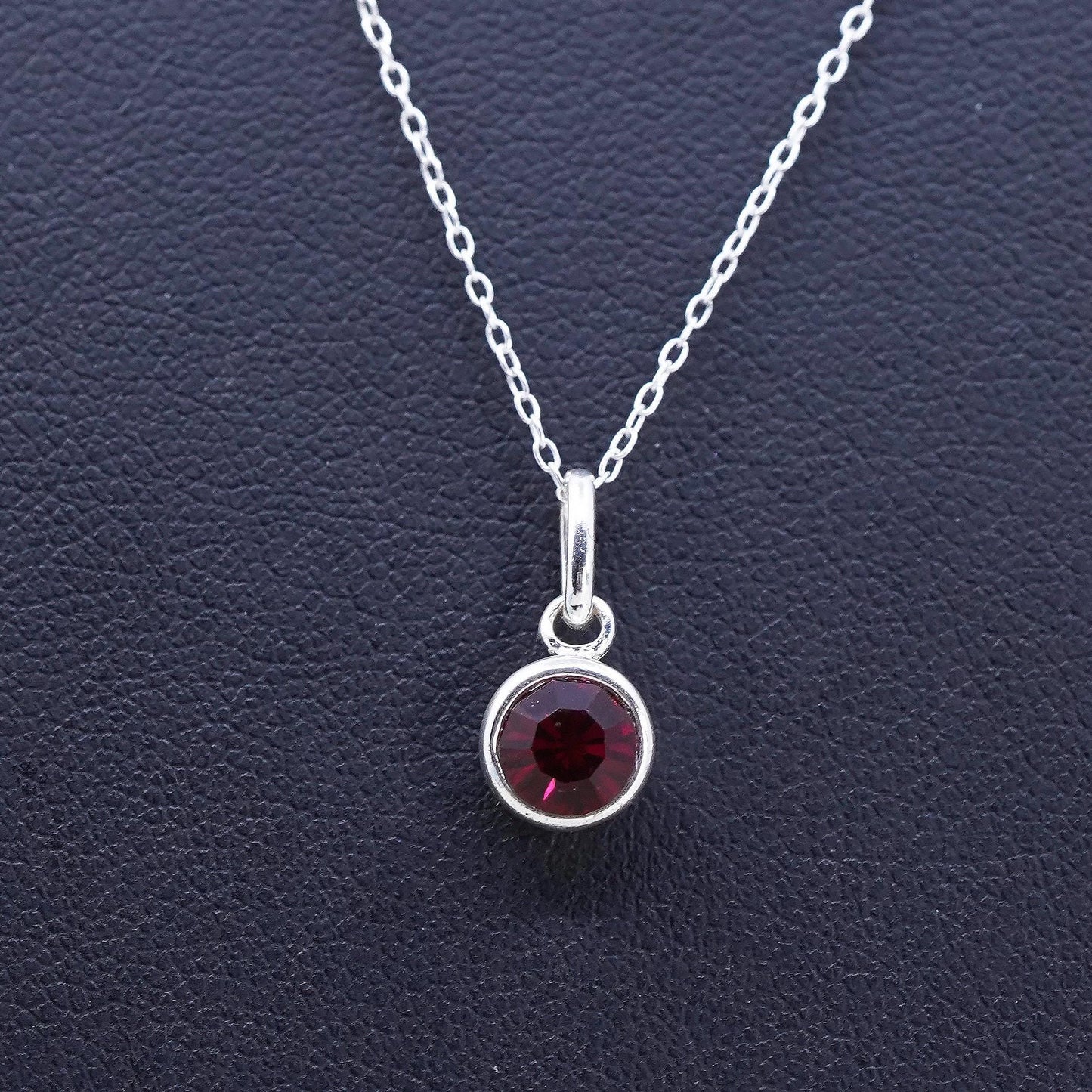 18”, Sterling silver necklace, 925 circle chain with red cz pendant