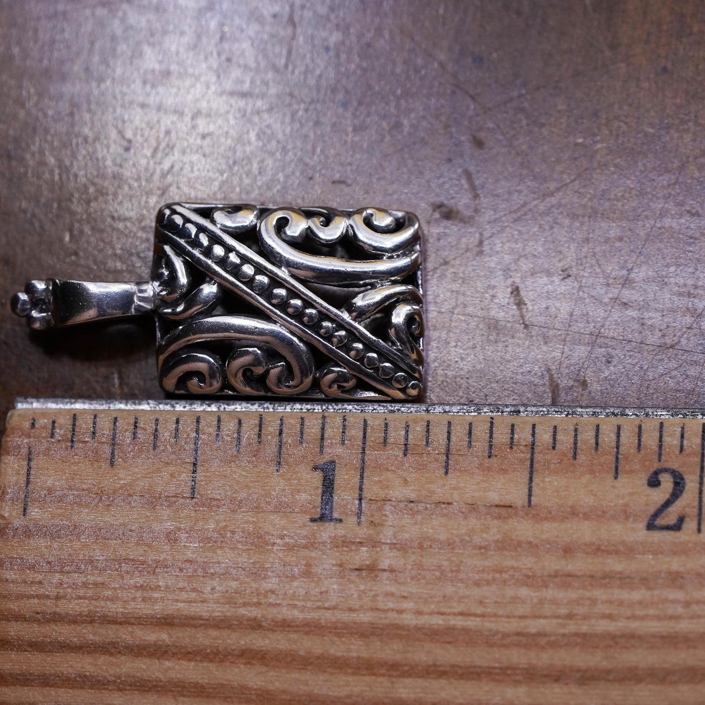 Vintage Sterling 925 silver handmade pendant, filigree rectangular pendant