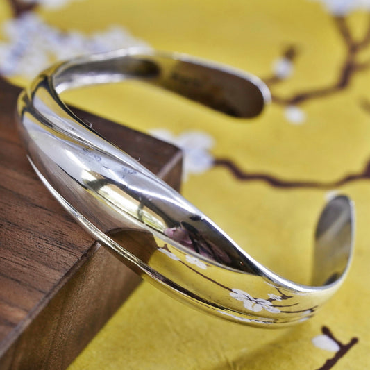 7", Vintage Kabana Sterling silver handmade bracelet, modern 925 wavy cuff