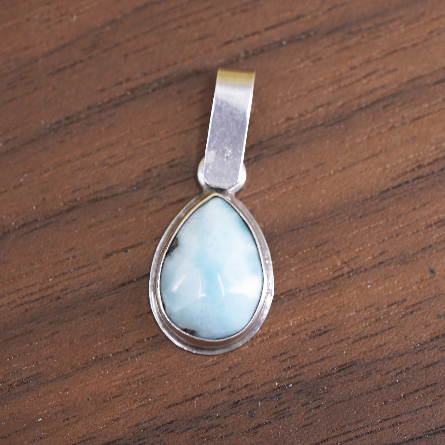 Vintage Sterling silver handmade pendant, 925 teardrop with Larimar