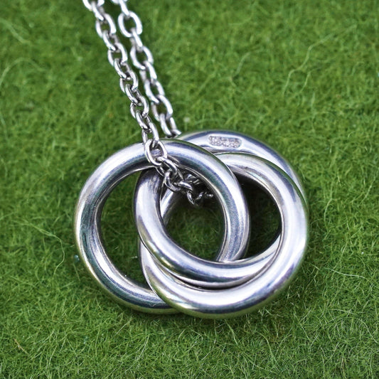 18”, Sterling Silver Handmade necklace entwined Pendant, 925 circle chain