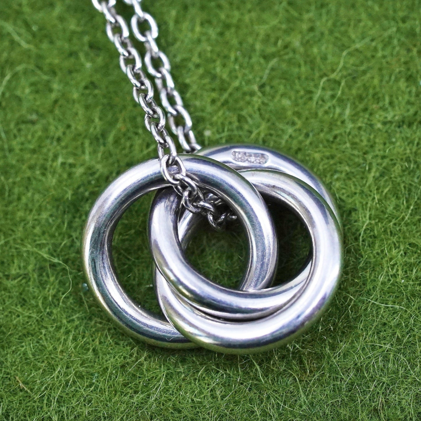 18”, Sterling Silver Handmade necklace entwined Pendant, 925 circle chain