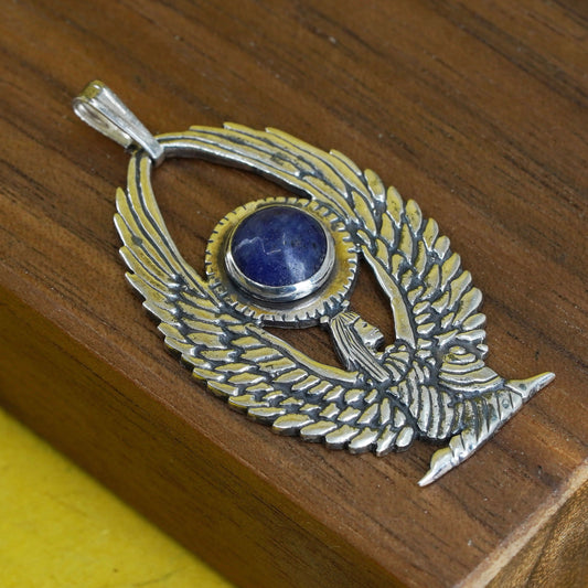 Egyptian fertility goddess Isis wings sterling 925 silver pendant lapis lazuli