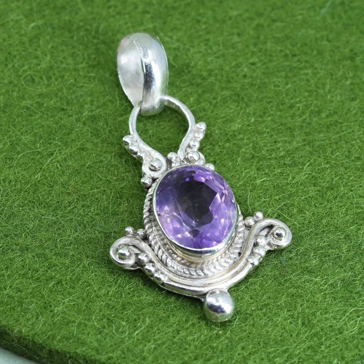 Vintage Sterling 925 silver handmade pendant with amethyst and beads