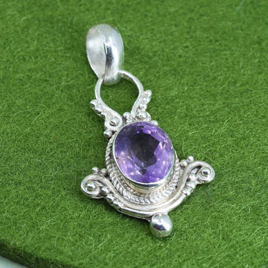 Vintage Sterling 925 silver handmade pendant with amethyst and beads