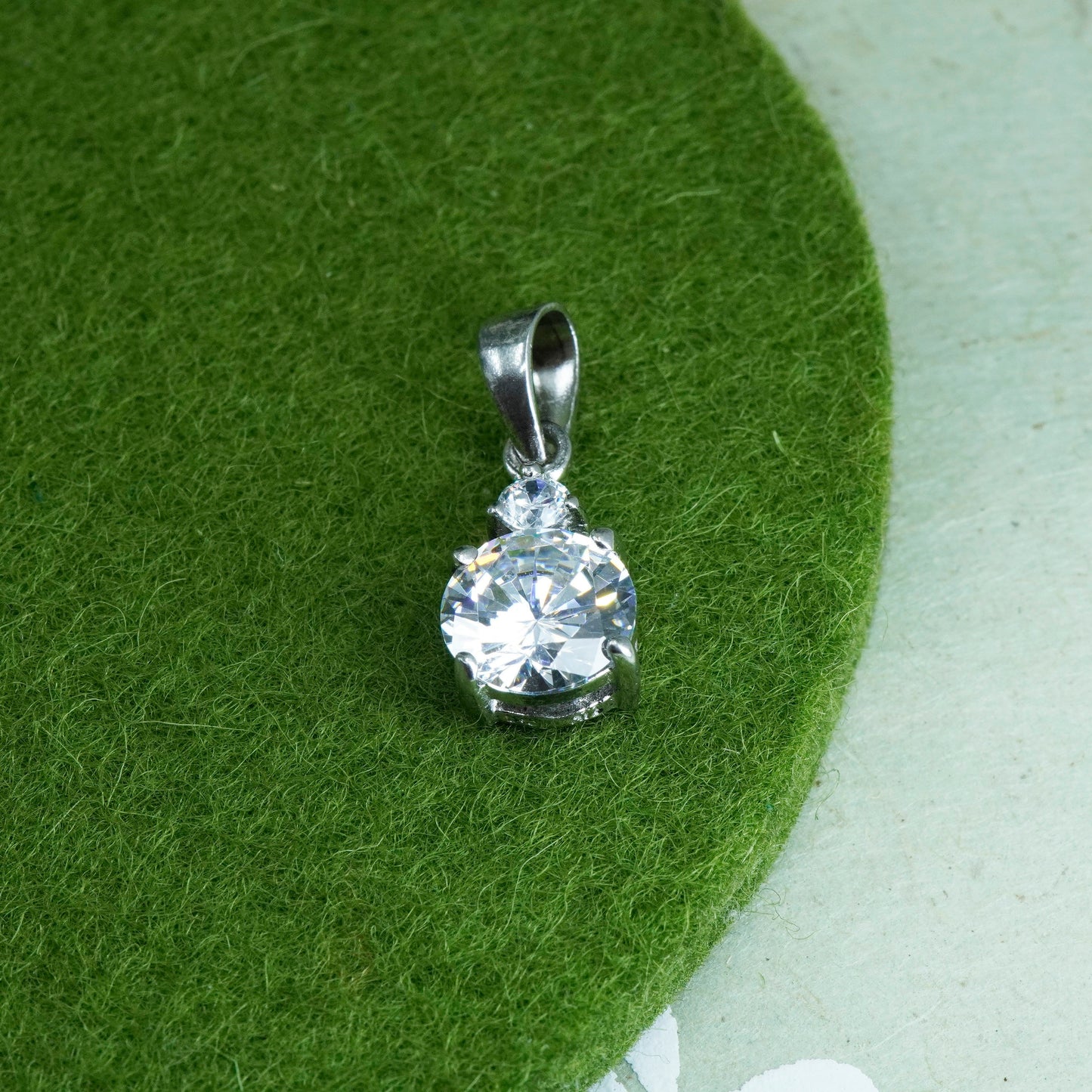 Vintage sterling silver cz crystal pendant, 925 silver pendant