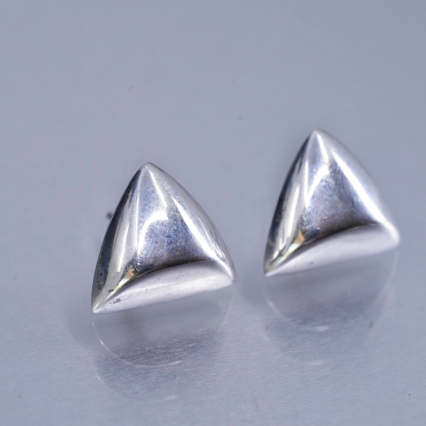 Vintage vermeil gold Sterling 925 silver earrings, triangular textured studs