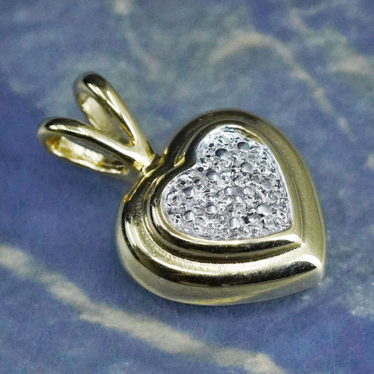 vermeil yellow gold over Sterling silver handmade pendant, 925 heart diamond