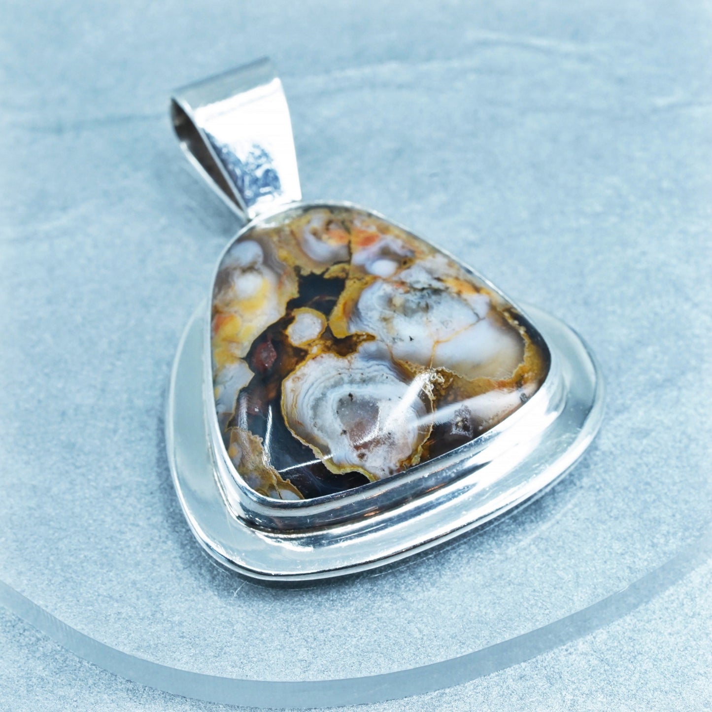 Vintage sterling 925 silver handmade huge slide pendant with agate