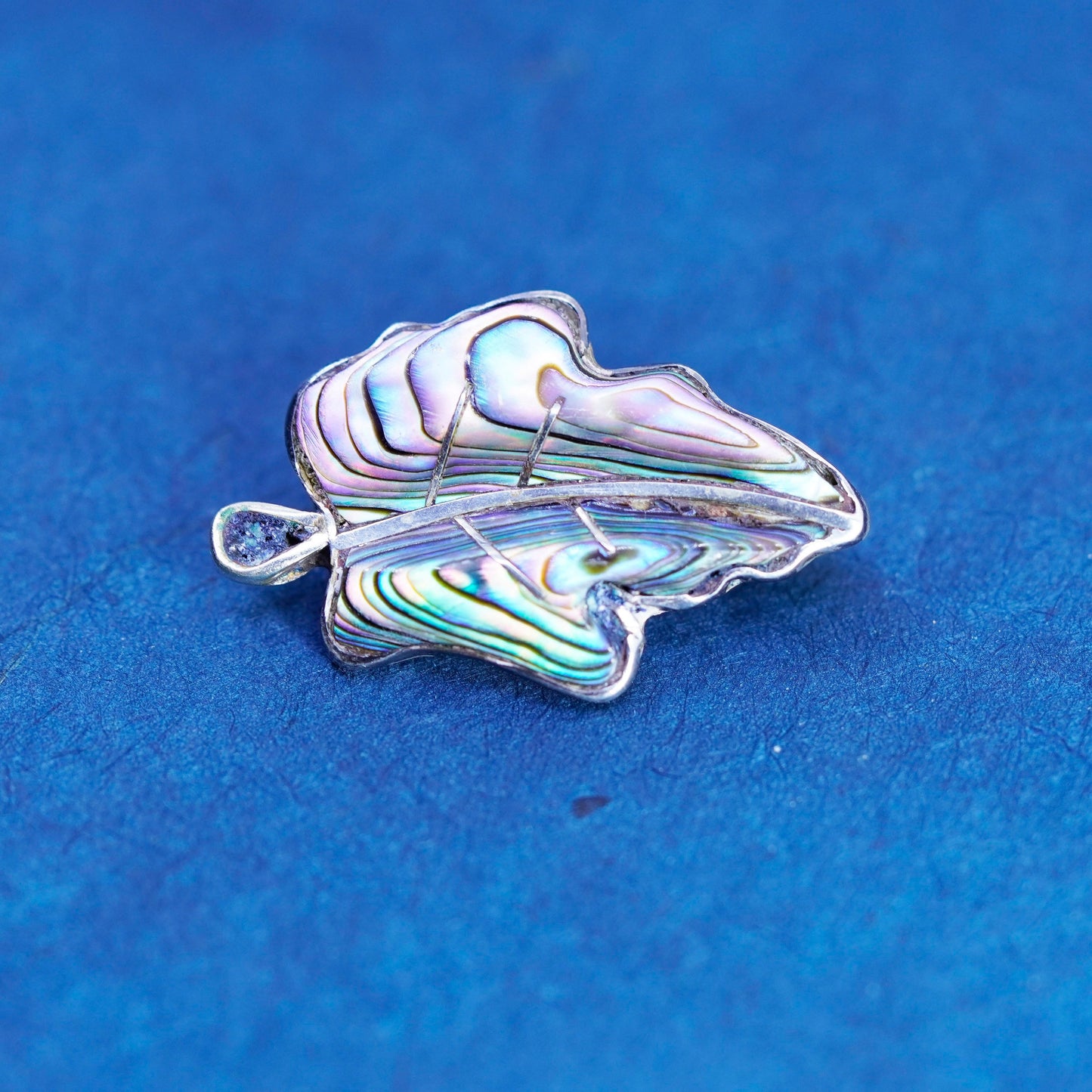 Vintage Taxco Sterling silver handmade brooch, 925 leaf pin with abalone Inlay, stamped 925 Taxco