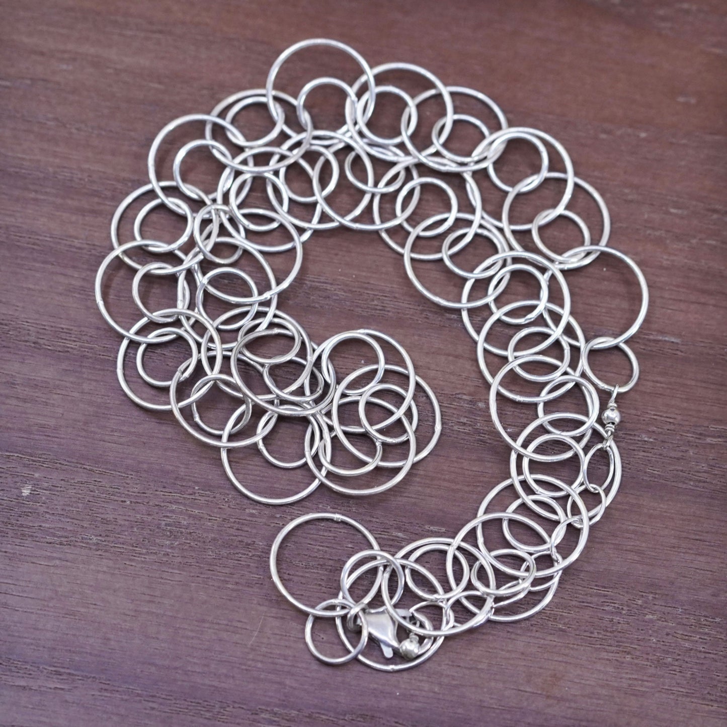 18”, vintage Sterling silver handmade necklace, 925 entwined circle chain