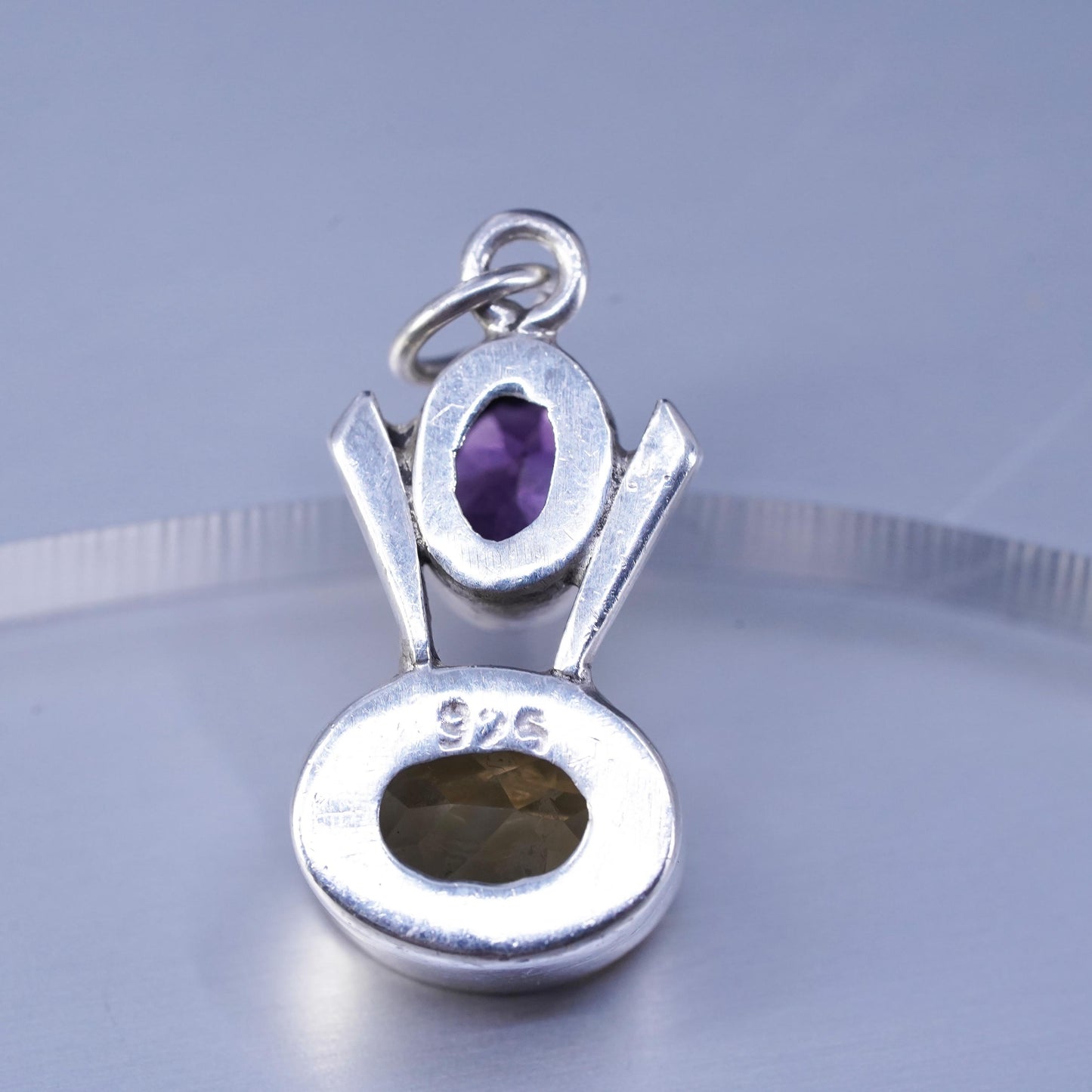 Vintage Southwestern sterling 925 silver handmade pendant with amethyst citrine