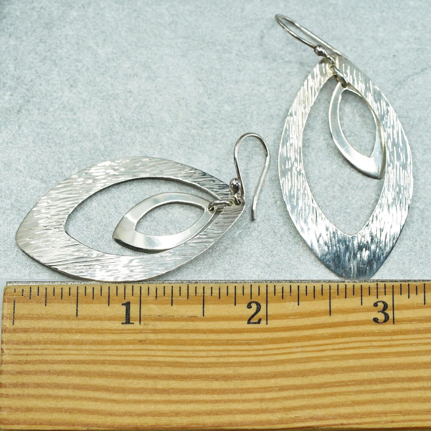 Vintage Sterling 925 silver handmade textured double leaves earrings