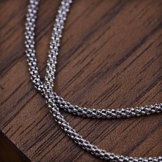 20", 1mm, vintage Sterling silver popcorn chain, Italy 925 necklace