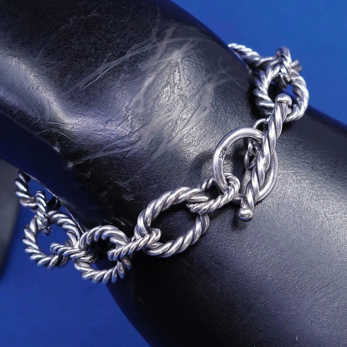 7”, 11mm, vtg Sterling silver handmade bracelet, 925 twisted cable circle chain