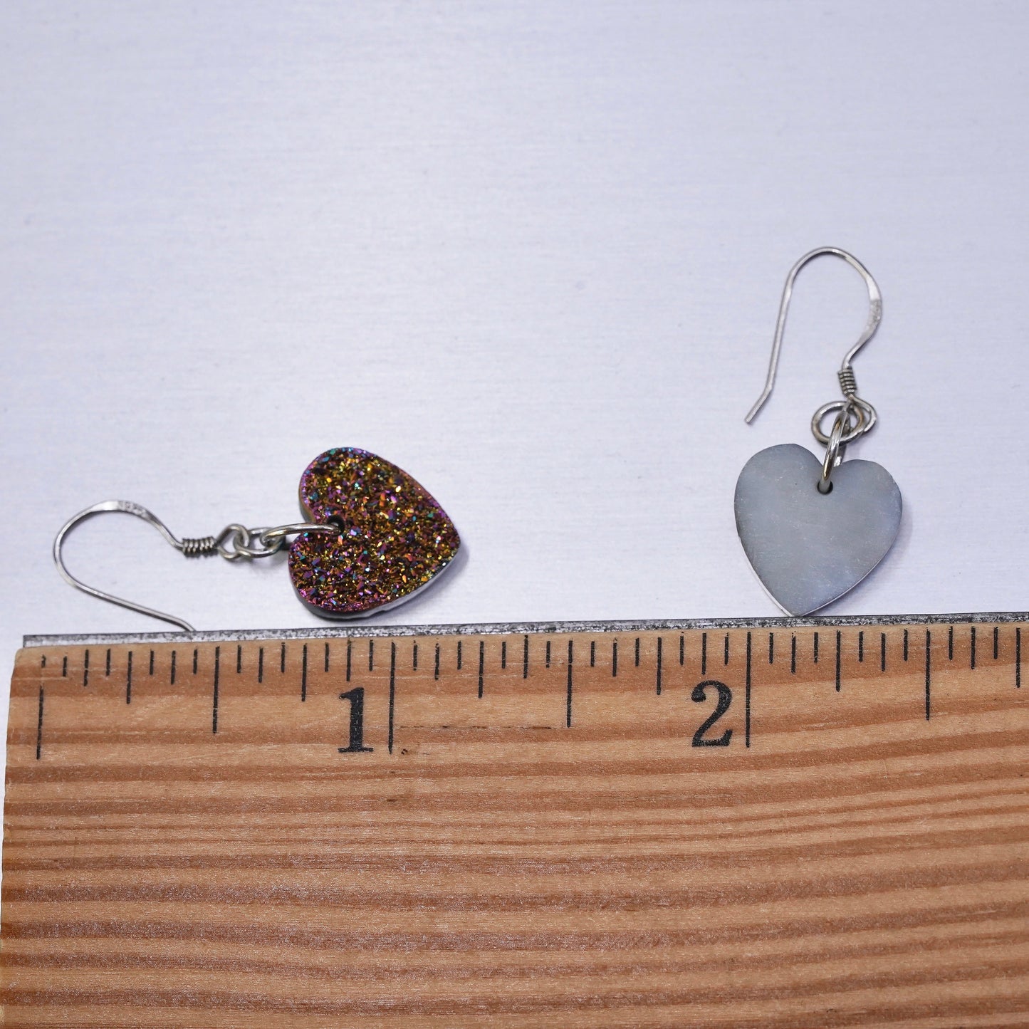 Vintage Sterling 925 silver handmade earrings with druzy agate heart