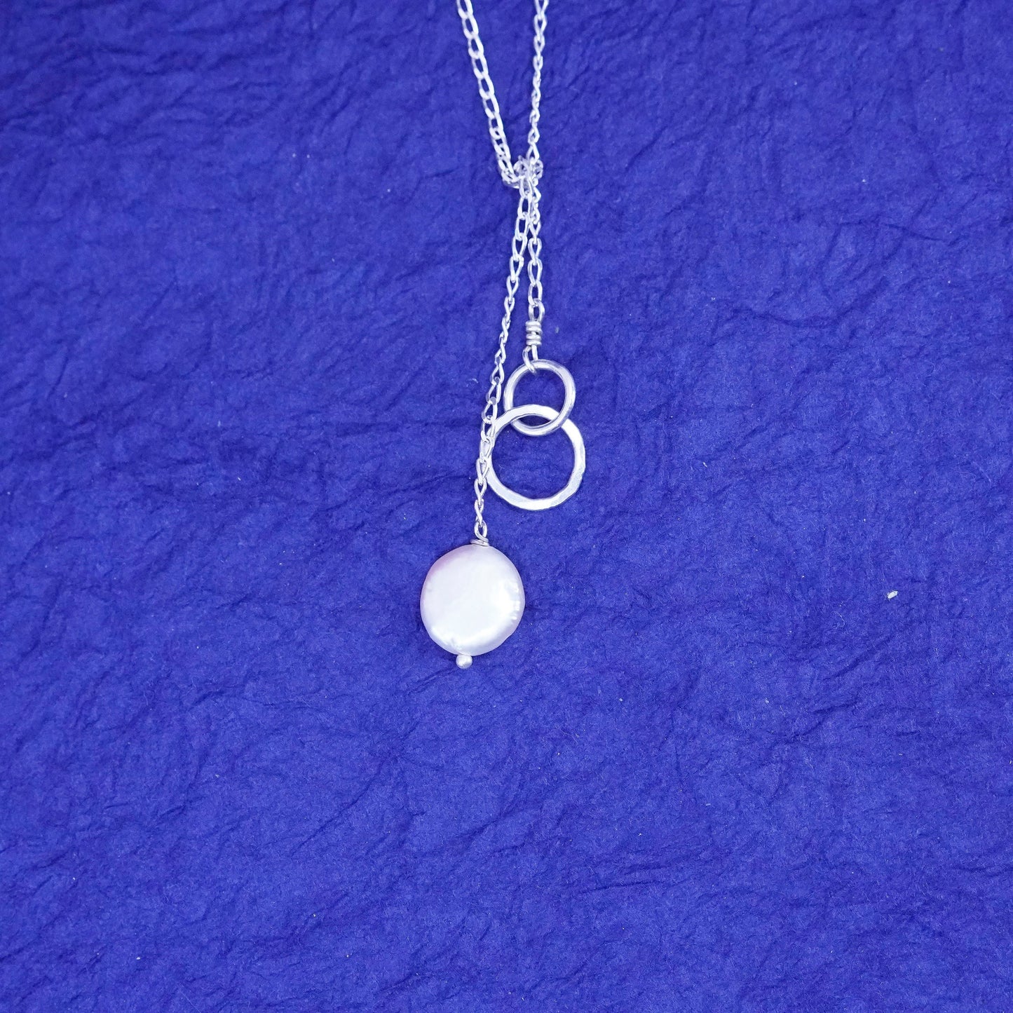 16”, vintage Sterling silver knot necklace, 925 curb chain coin pearl pendant