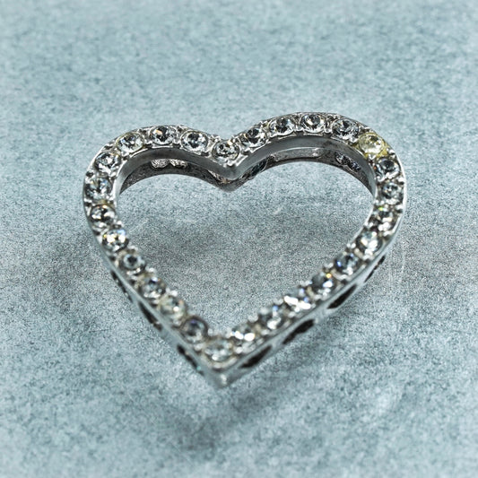 Vintage Sterling silver handmade charm, 925 heart pendant with cz