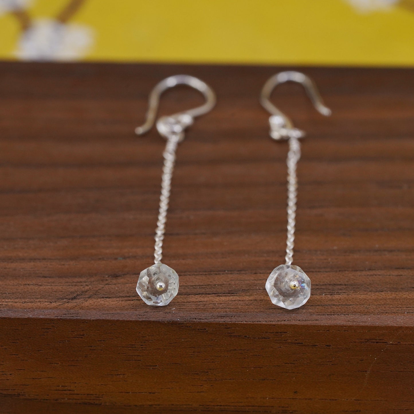 Vintage sterling silver handmade earrings, 925 drops with crystal dangles