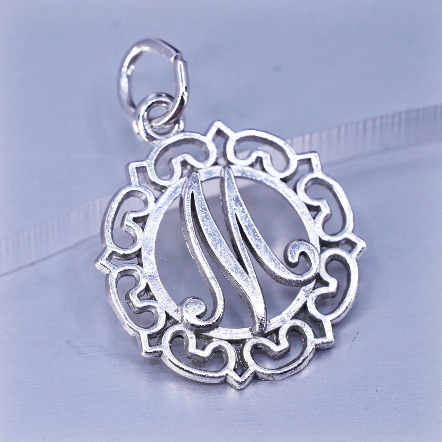 Vintage Sterling 925 silver handmade charm pendant, initial letter “M”