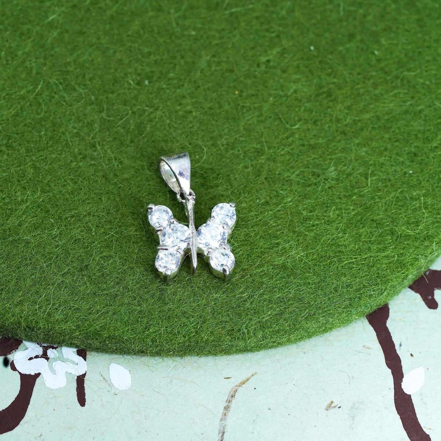 Vintage sterling silver pendant, 925 butterfly with cz