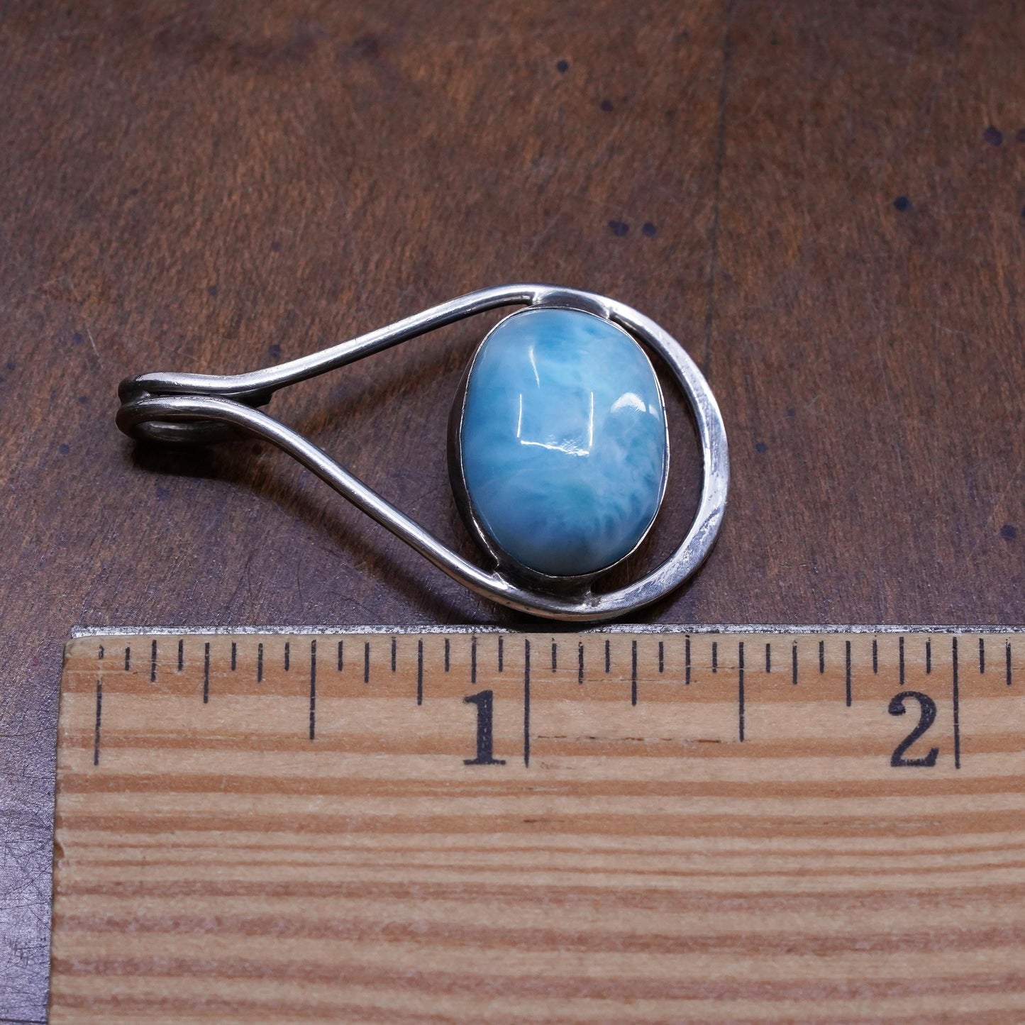 Vintage Sterling 925 Silver Handmade Pendant with oval larimar