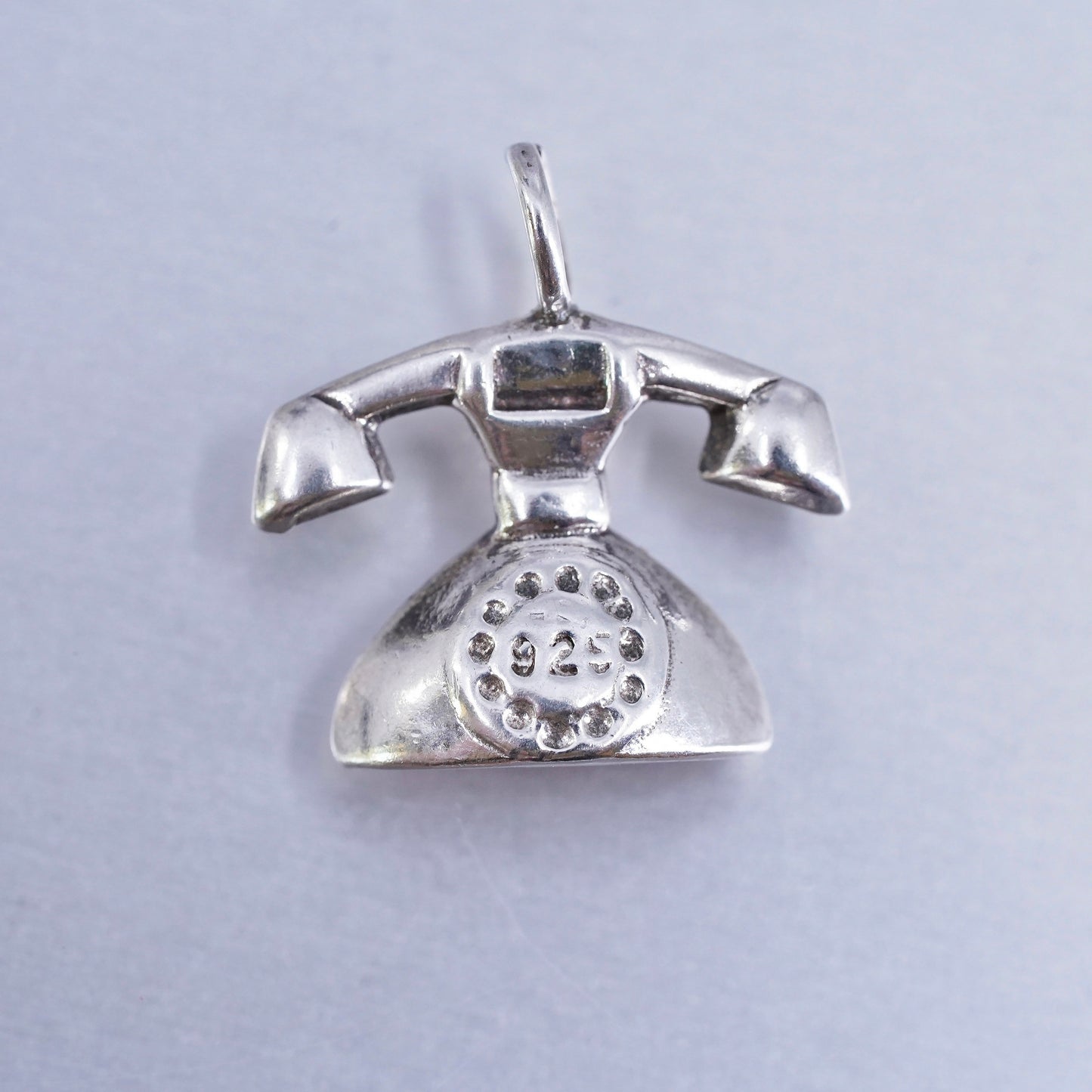 Vintage Sterling silver handmade charm, 925 old fashion telephone