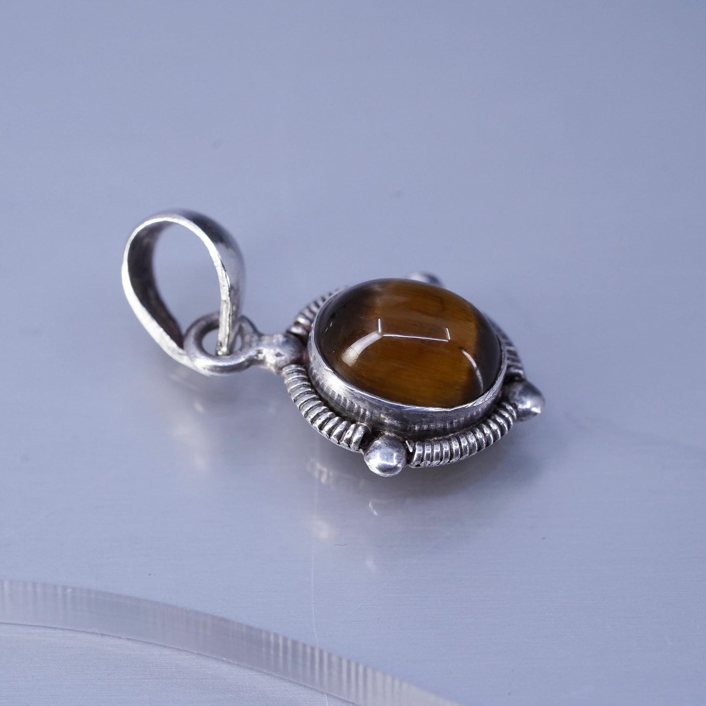 vintage southwestern sterling 925 silver handmade pendant w/ golden tigers eye